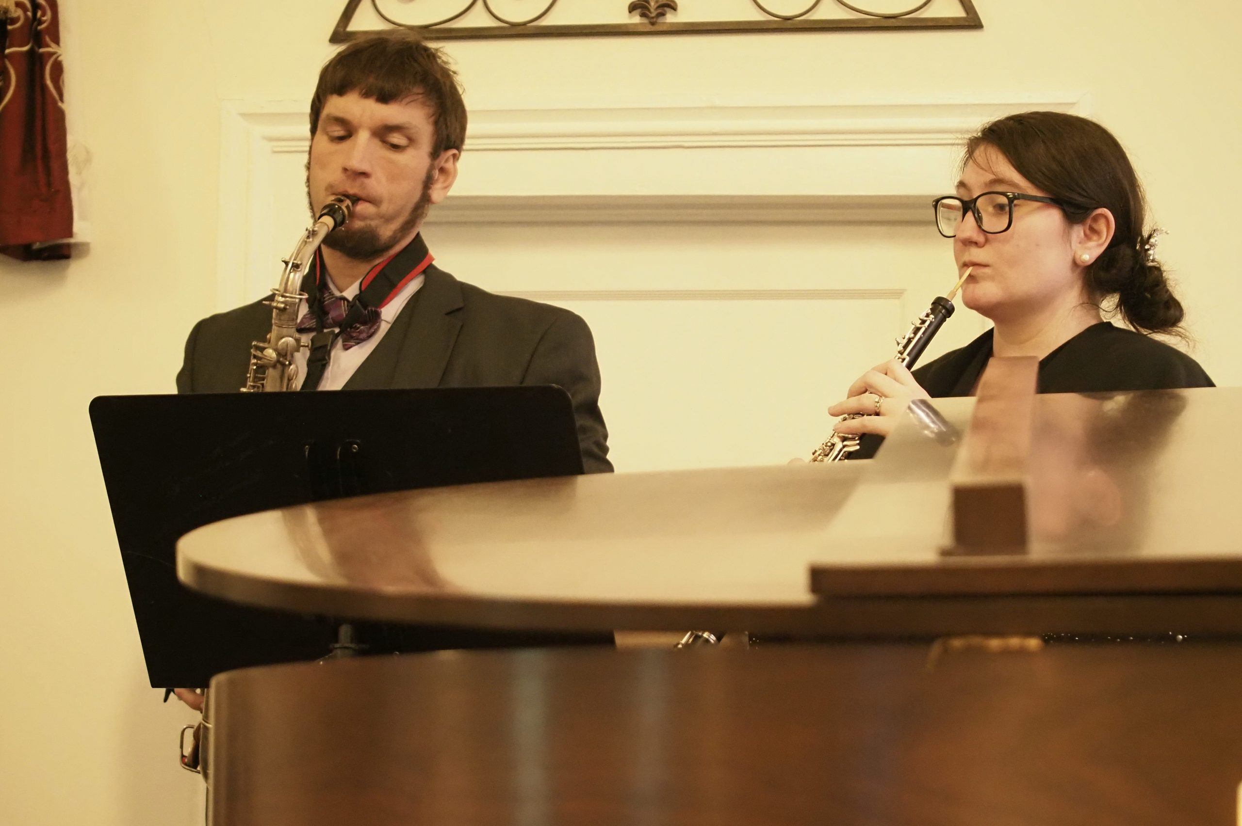 Singing during the worship service, with instrumental accompaniment.